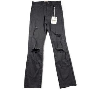 Show Me Your MuMu Women Jeans NEW Soho Zip Up Vintage Black Destructed 26 Q115